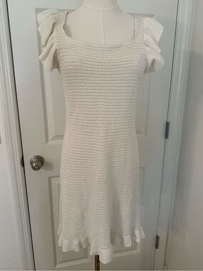 Anthropologie Womens Ruffle Knit Dress M Ivory Cottagecore Feminine Romantic